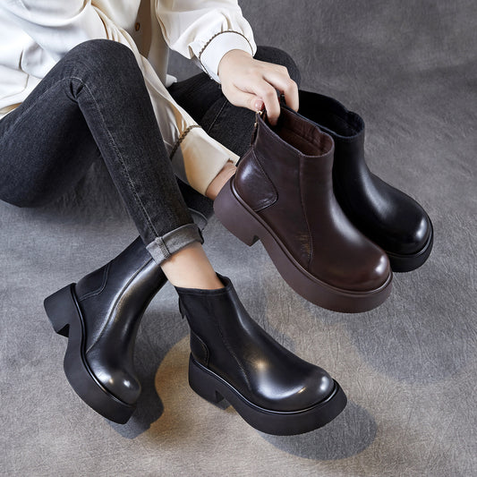 Women's Bottom Elevator Ankle Genuine Retro Big Women's Leather Boots