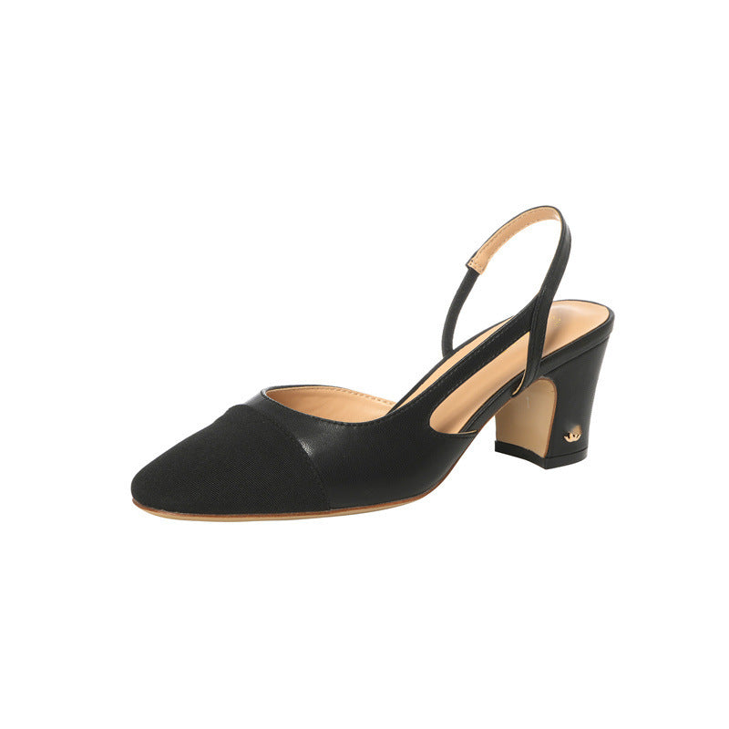 Women's Chunky Pumps Back Strap Square Toe Mid Empty Women's Fashion Shoes