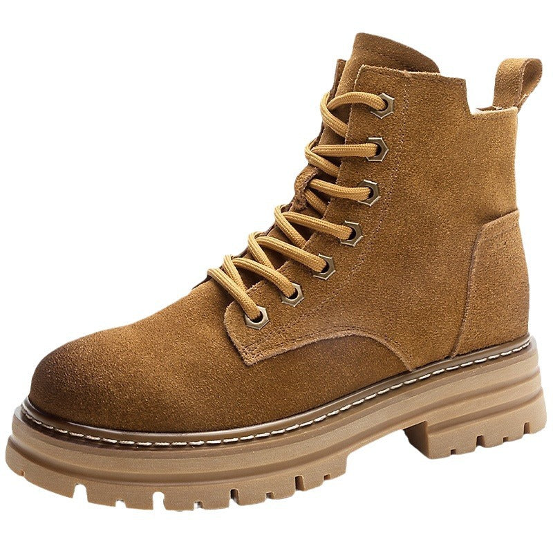 Women's Platform Martin Cotton Retro Worker Short British Frosted Boots
