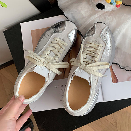 Women's Classic Style Platform Inner Height Increasing German Training White Sports Casual Shoes