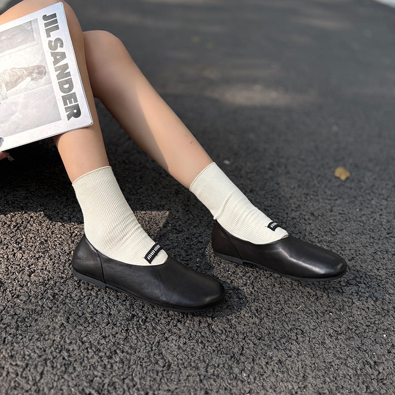 Women's Summer Round Toe Cute Compact Design Genuine Flat Daily Women's Shoes