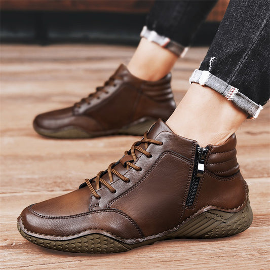 Men's Winter Martin Fashionable Genuine Cowhide With Men's Casual Leather Shoes