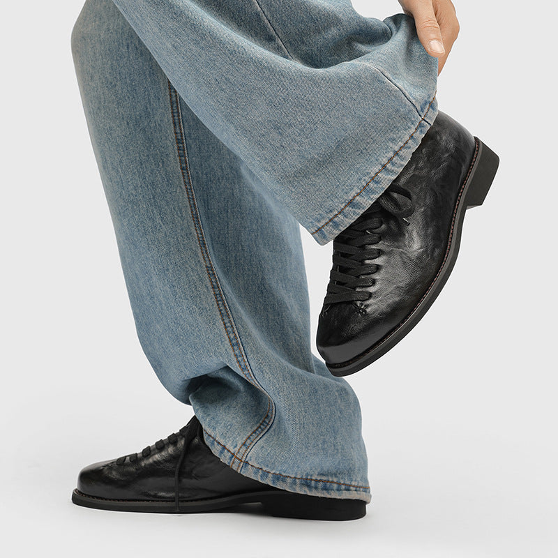 Men's Autumn Business Commute Bowling Platform Height Increasing Men's Casual Leather Shoes