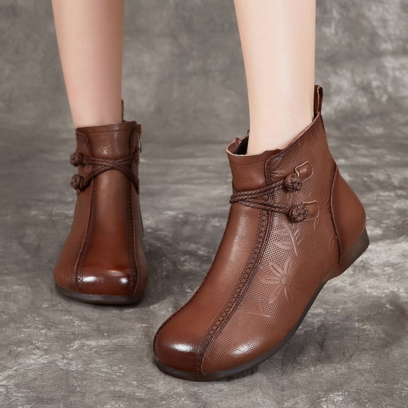 Women's First Layer Cowhide Beef Tendon Soft Bottom Short Women's Leather Boots