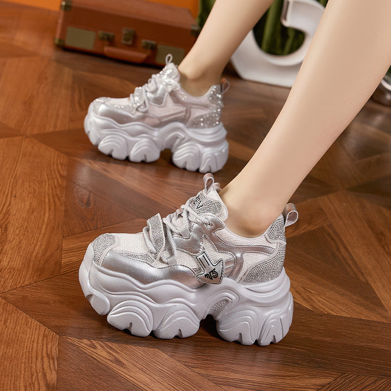 Women's Dad Spring Breathable Mesh Lightweight Platform Height Increasing Women's Sports Shoes