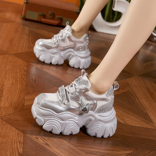 Women's Dad Spring Breathable Mesh Lightweight Platform Height Increasing Women's Sports Shoes