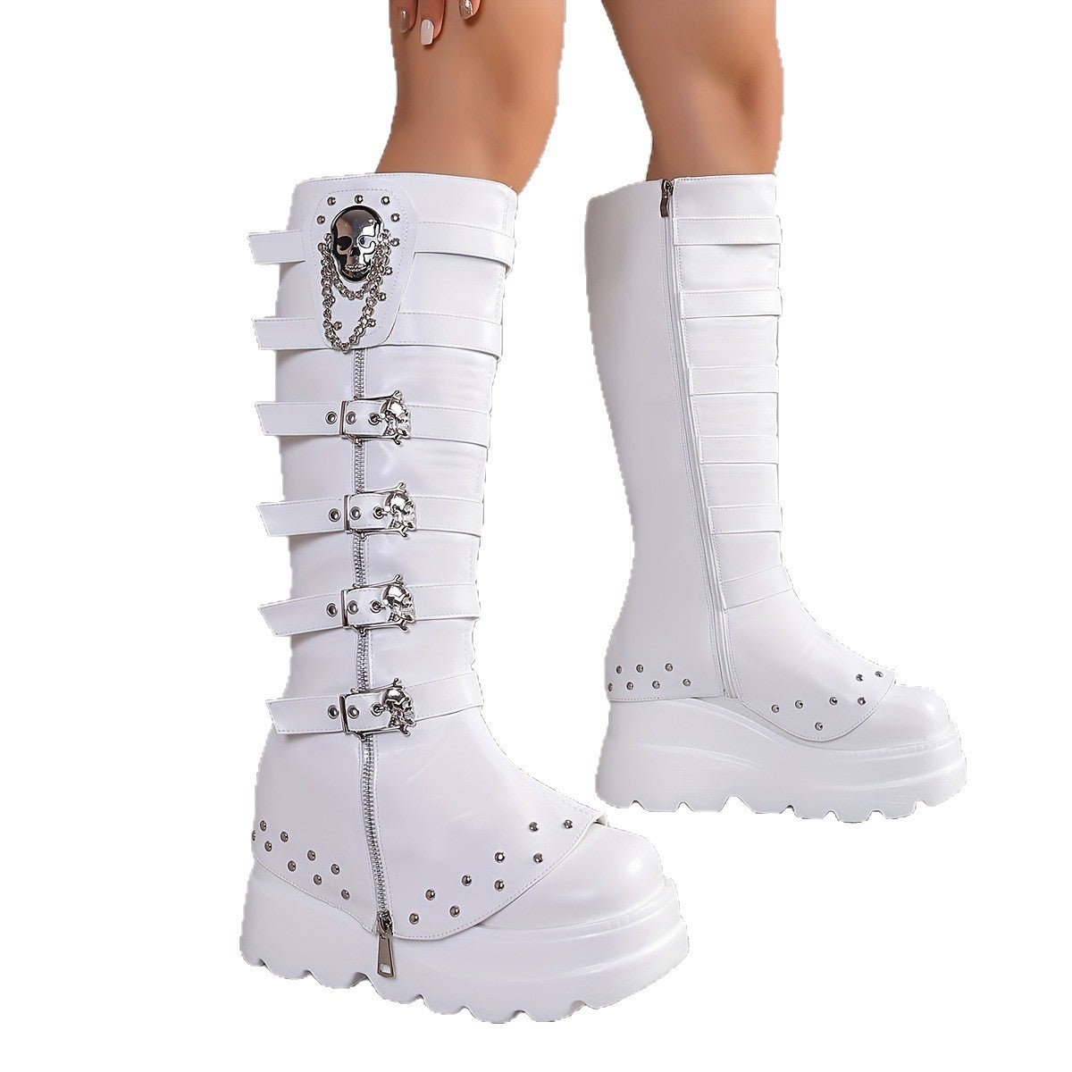 Women's Metal Buckle With Platform High Female Plus Boots