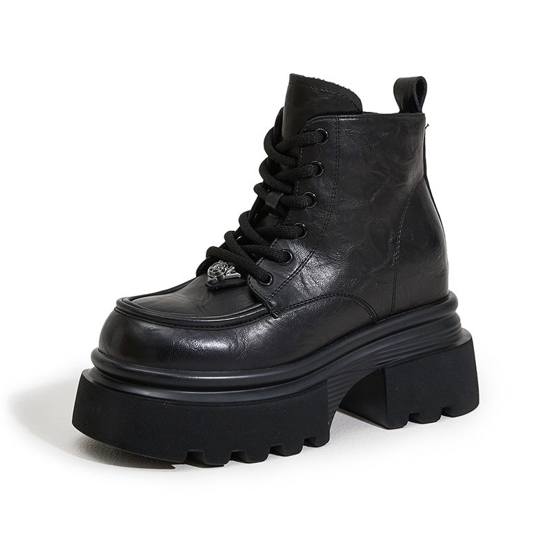 Women's Small Height Increasing Insole Female British Women's Leather Boots
