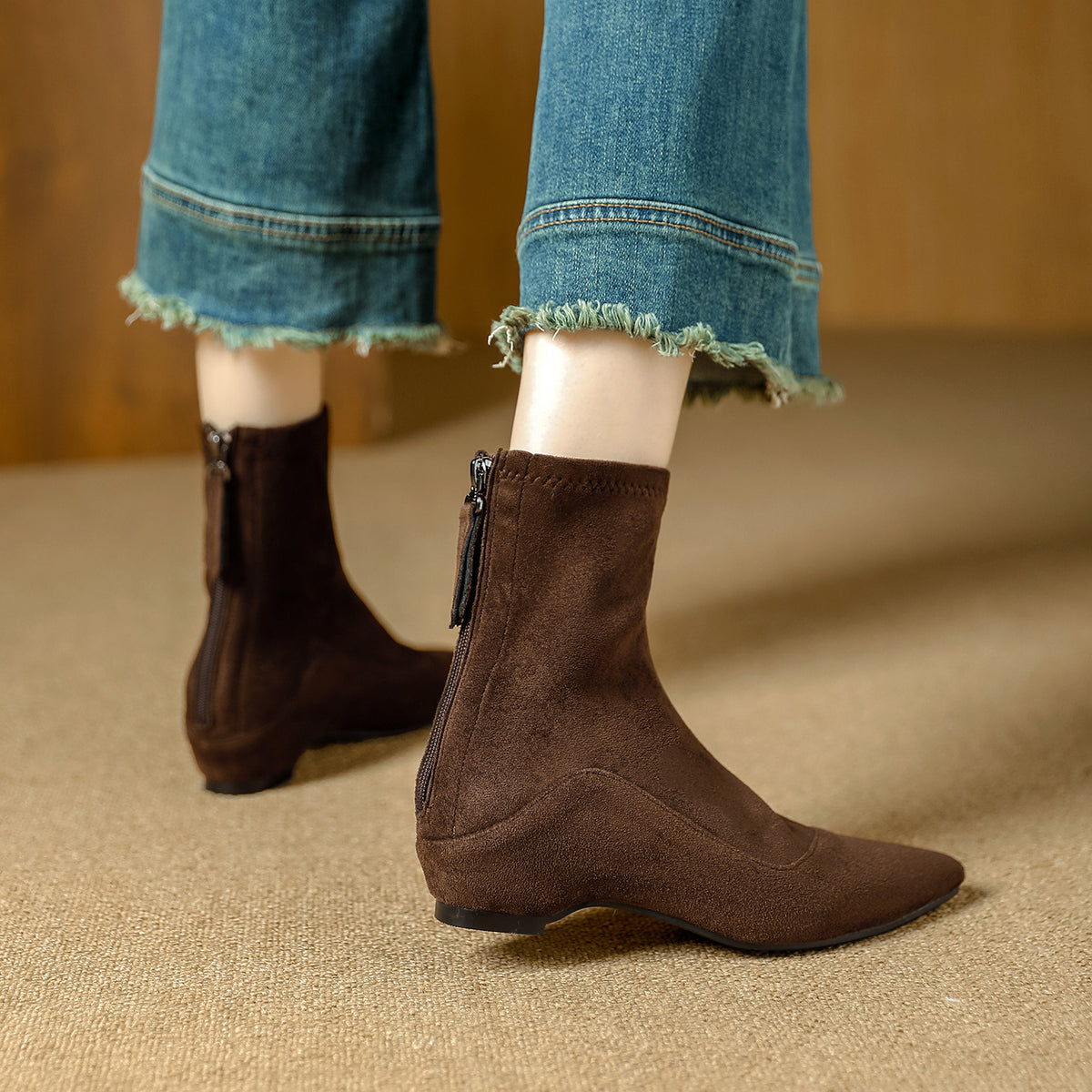 Women's Artistic Vintage Suede Booties Fleece-lined With Women's Leather Boots
