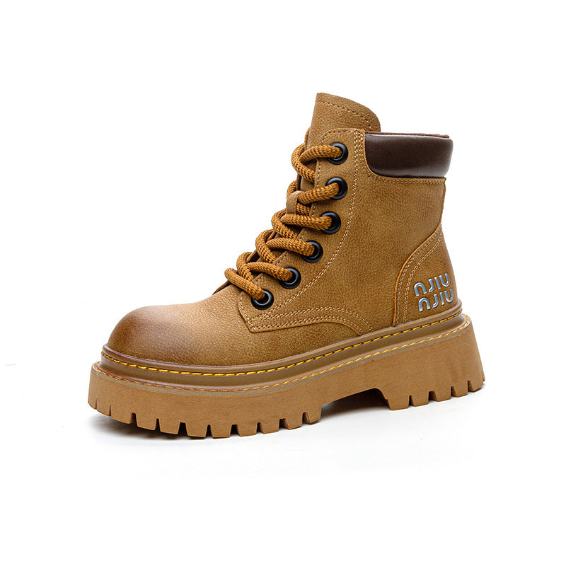 Women's Platform Martin Chunky Worker Outdoor Motorcycle Women's Leather Boots