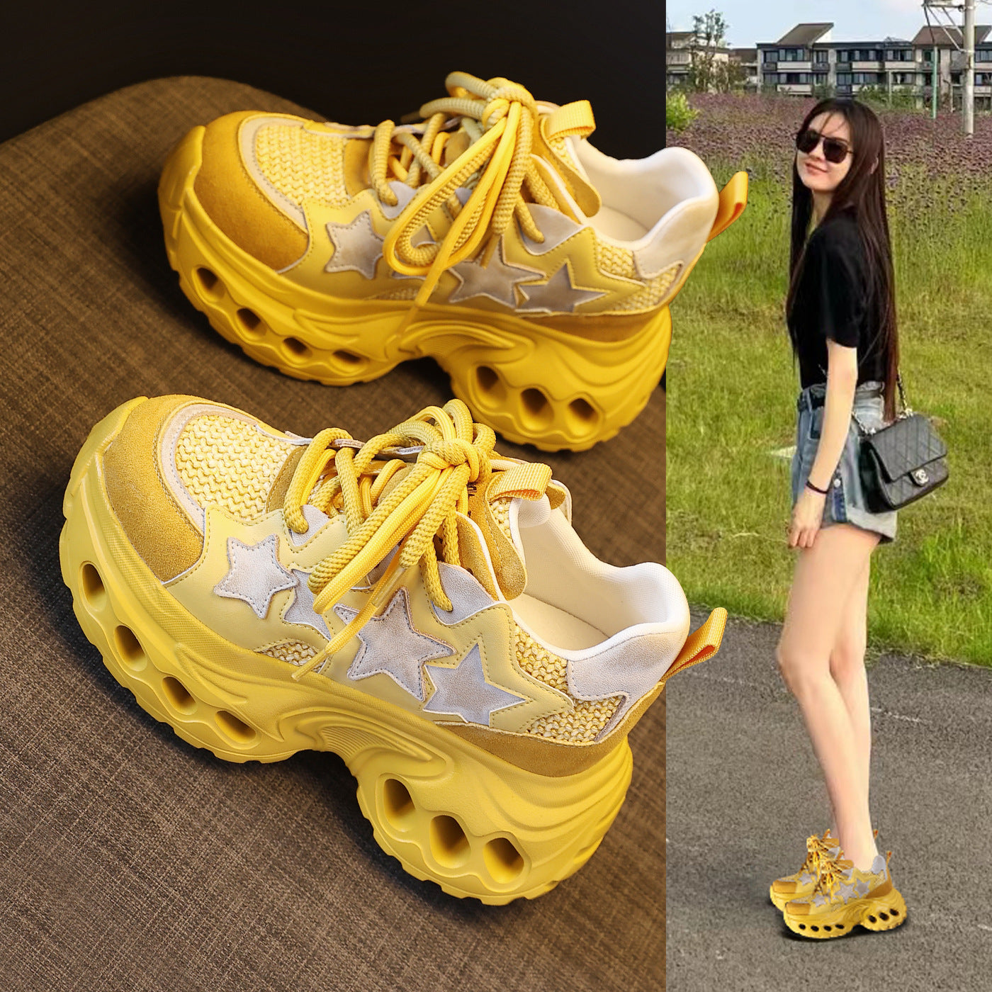Women's Height Increasing Insole Mesh Surface Clunky Spring Muffin Sports Casual Shoes