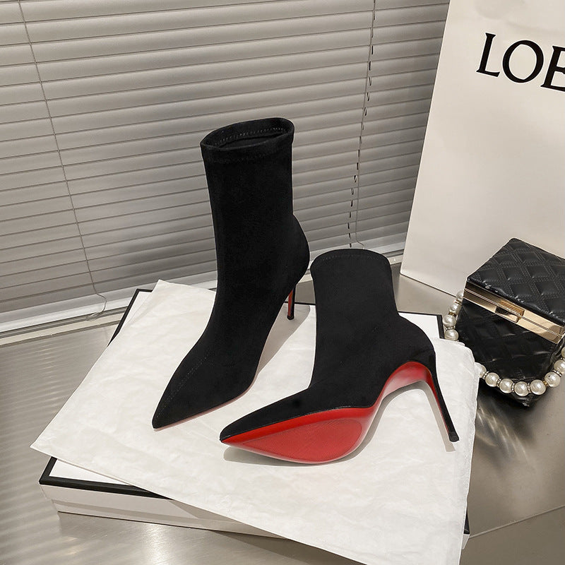 Women's Ankle Fine With Black Elastic Socks Slimming Women's Leather Boots