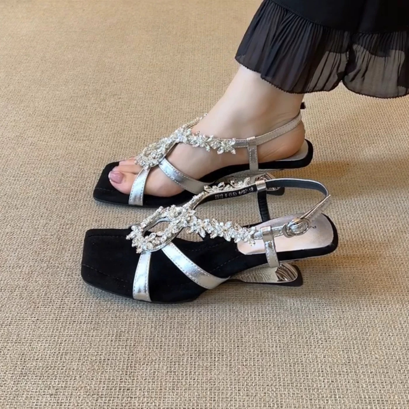 Women's Cowhide Niche High-grade Gold Rhinestone Wedge Summer Abnormal Heels