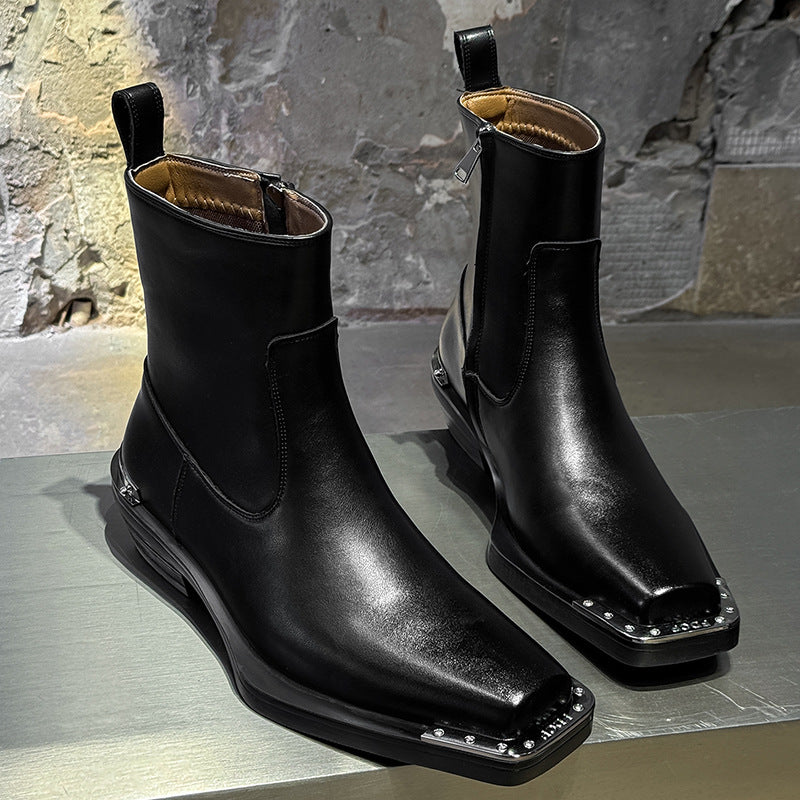 Men's High Chelsea Fashionable Square Toe Zipper Men's Martin Boots