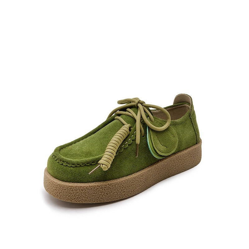 Women's & Men's Platform Muffin Kangaroo Round Toe British Leather Shoes