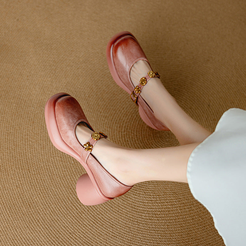 Women's Retro Authentic High Small Chunky Platform Mary Jane Shallow Women's Fashion Shoes