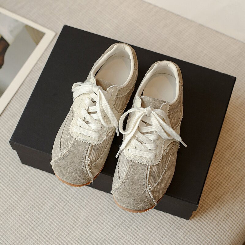 Women's Retro Linen German Training Lace Up Flat Women's Sports Shoes