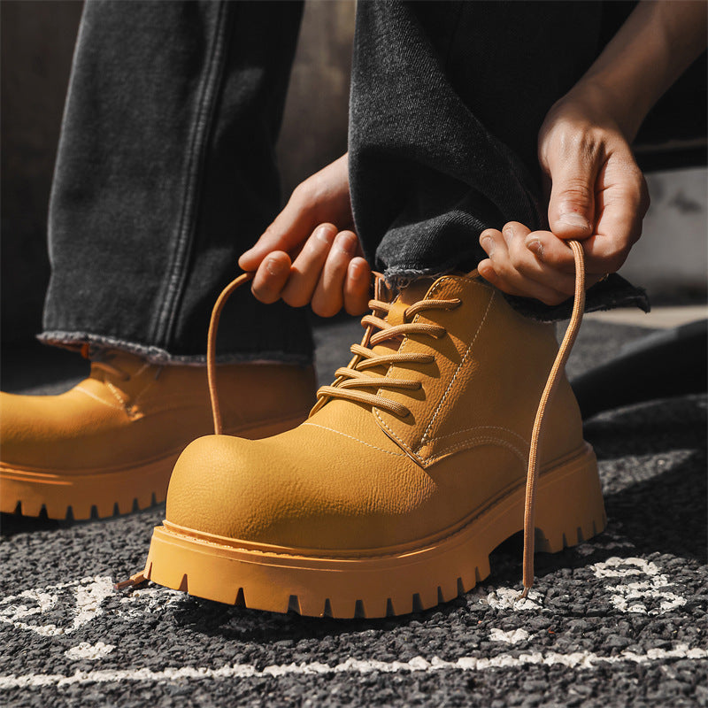 Middle Top Working Wear Locomotive Trendy Men's Leather Boots