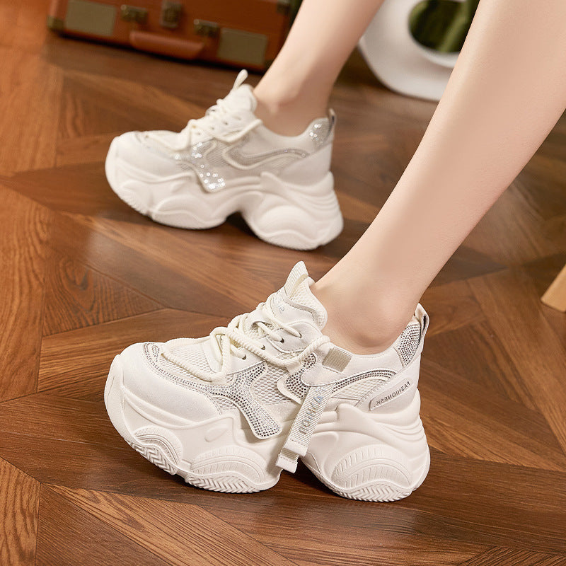 Women's Height Increasing Insole Dad Spring Rhinestone Fashion Platform Men's Shoes