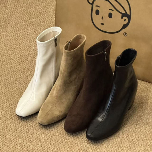 Women's Style Retro Pointed Toe Skinny Martin Back Zipper Women's Leather Boots