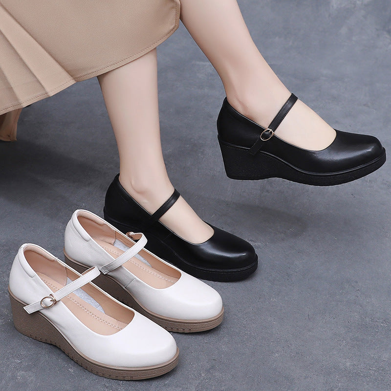 Women's Jane Round Toe Strap Small Size Wedge Height Women's Casual Shoes