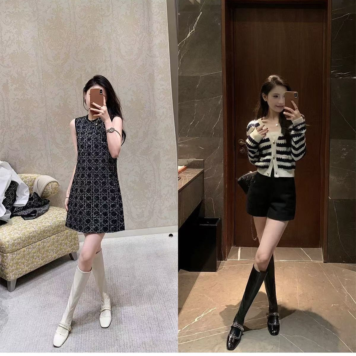 Square Head Riveted Short Knight Tube Thick Thin Ankle Boots