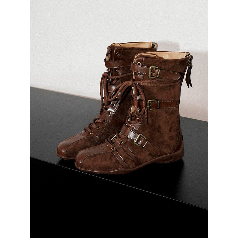 Version Height Increasing Insole Vintage Genuine Boxing Female Niche Belt Boots