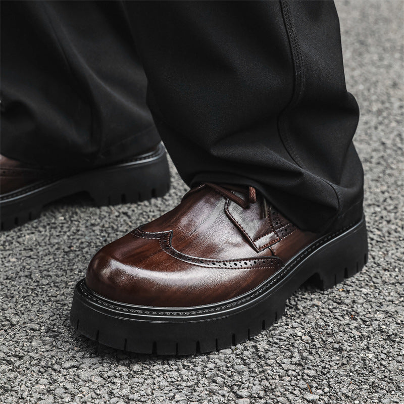 Men's Brogue Big Head Green Outdoor Fashionable Men's Casual Leather Shoes
