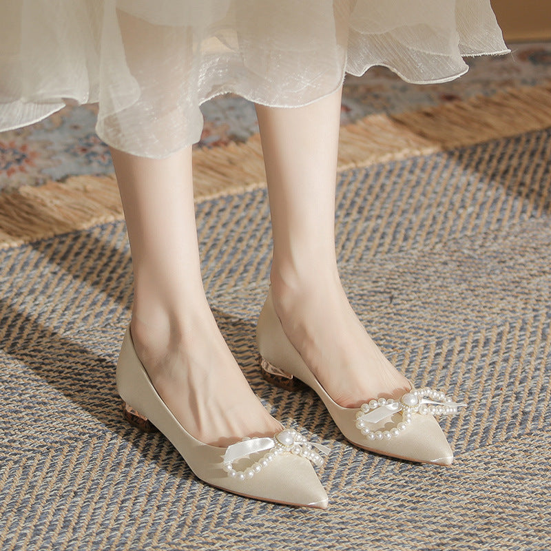 Women's Wedding Apricot Thick Bridal Low-cut Low Flat Bottom Women's Fashion Shoes