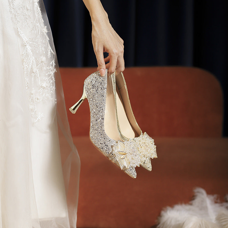 Crystal High Pumps Banquet Wedding Pointed Stiletto Heels
