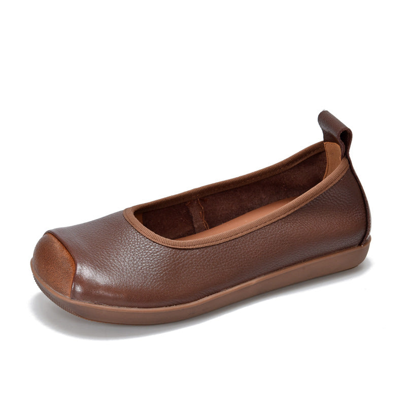 Women's Retro Artistic Square Toe Shallow Mouth Leather Shoes