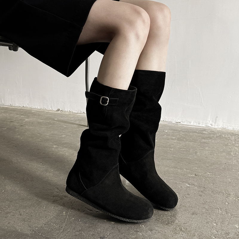 Women's The Knee Small Pile Style Slim Women's Leather Boots