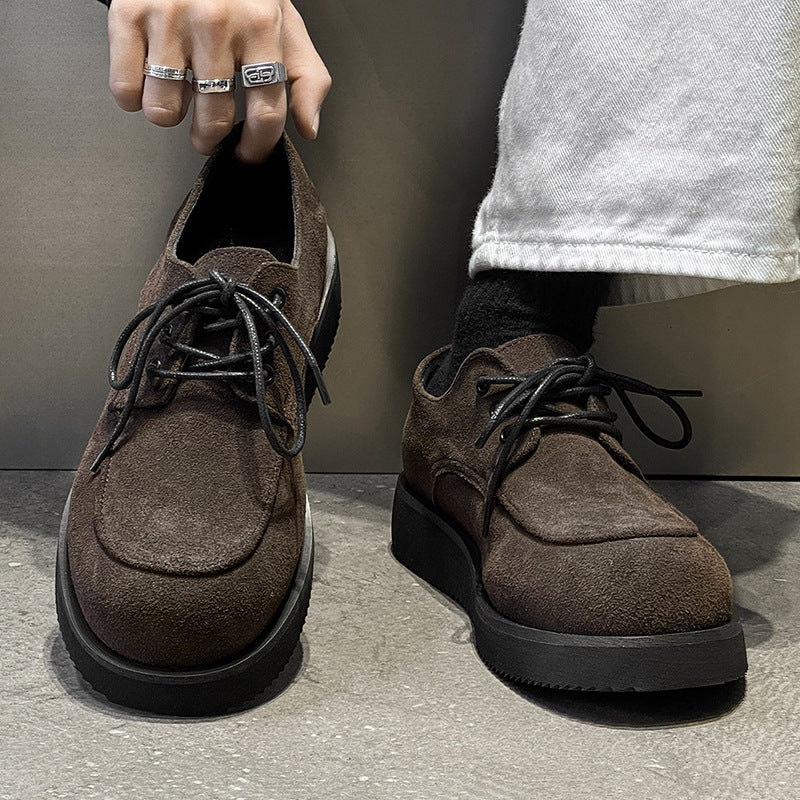 Men's Classic Retro British Style Derby Height Increasing Simple Elegant Men's Casual Leather Shoes