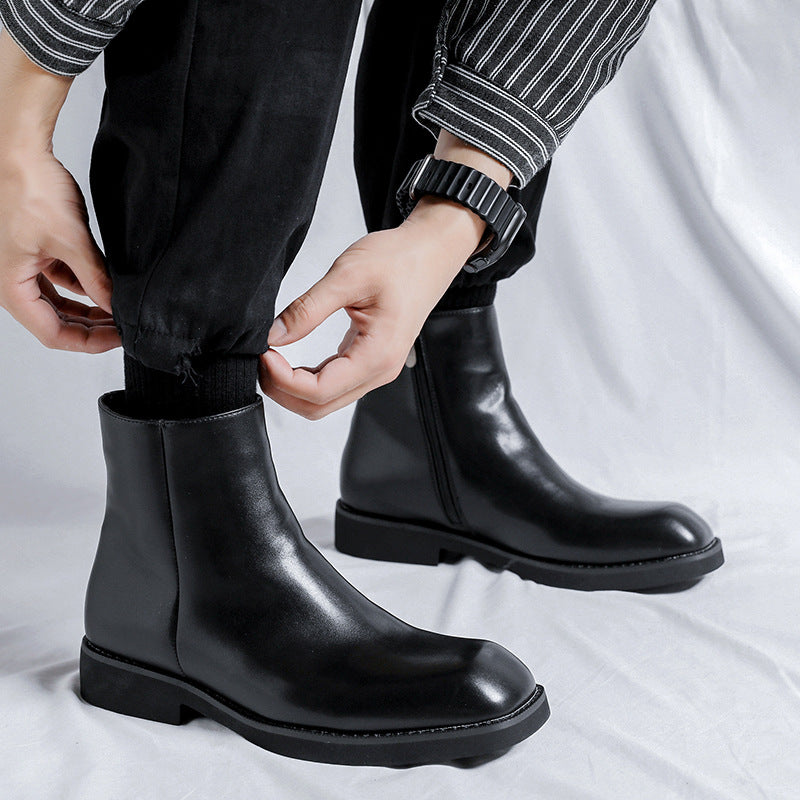 Men's Korean Style Square Toe British Chelsea Men's Martin Boots