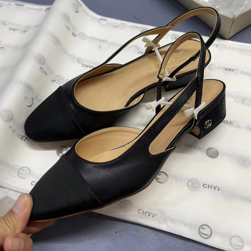 Women's Chunky Pumps Back Strap Square Toe Mid Empty Women's Fashion Shoes