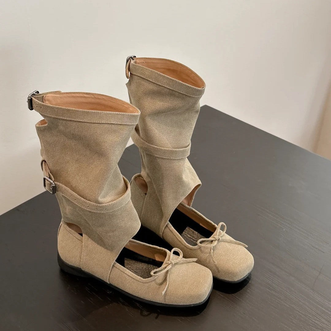 Summer Design Square Head Bow Chunky Boots