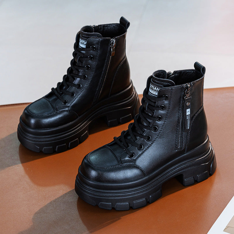 Women's Female British Style Autumn Small Winter Plus Veet Ankle Women's Leather Boots