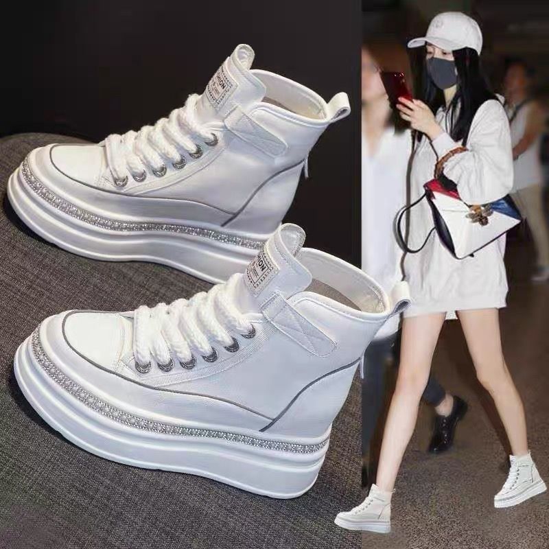Genuine Platform White Small High Top Inner Height Increasing Women's Casual Shoes
