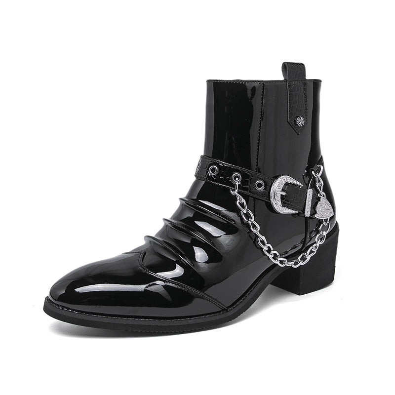 Men's Pointed Korean Style British Leisure Chain Decorative Leather Shoes