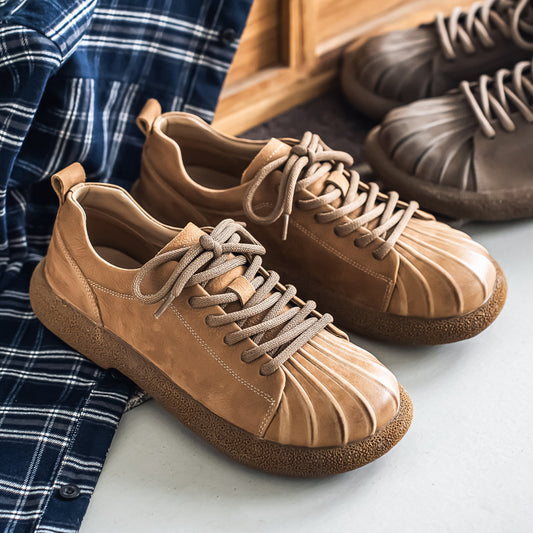 Men's Cowhide Platform Summer Retro Flat Bottom Breathable Men's Casual Shoes