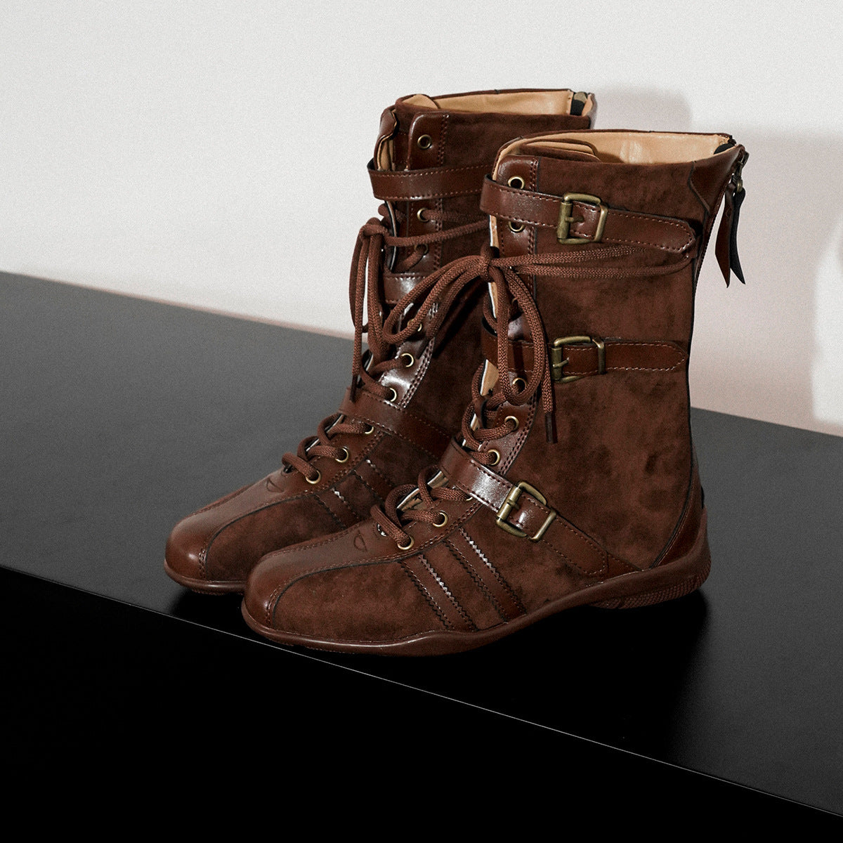 Version Height Increasing Insole Vintage Genuine Boxing Female Niche Belt Boots
