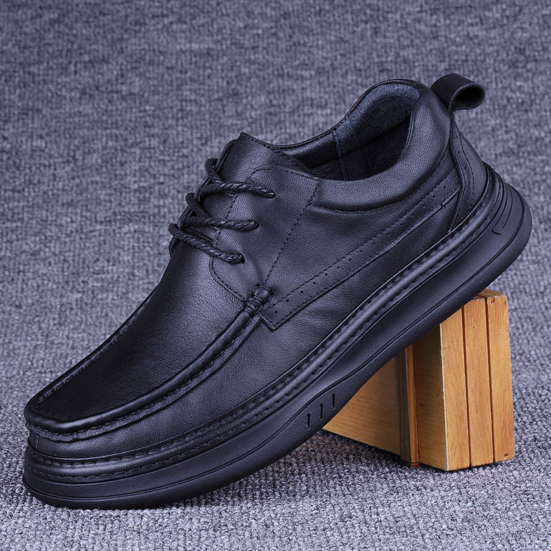 Men's First Layer Cowhide Solid Platform Loose Stitching Men's Casual Leather Shoes