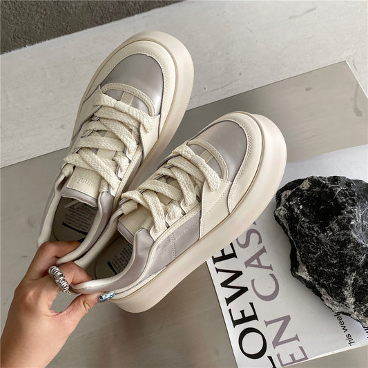 Women's Autumn Leisure Style Round Toe White Thick-soled Women's Sports Shoes