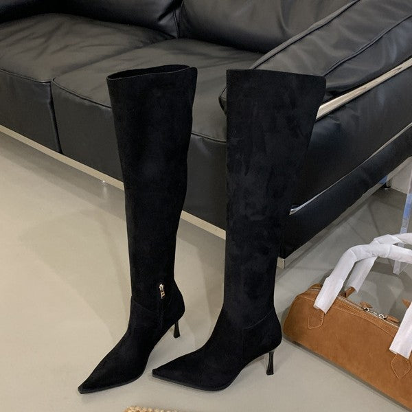 Small Two-way Side Zipper Pointed Toe Women's Leather Boots