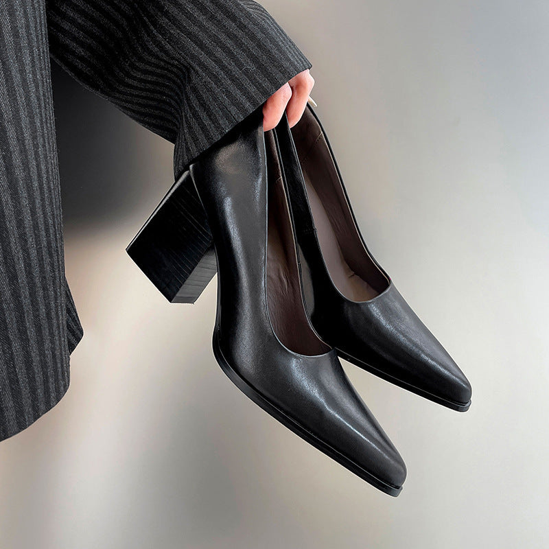 French Minority Pointed Toe Commuter High Female Temperament Genuine Women's Fashion Shoes