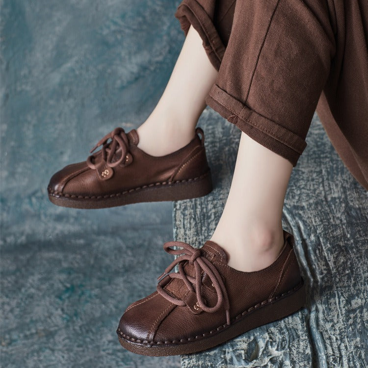 Women's Style Vintage Cowhide Flat-heeled Pumps Soft Women's Casual Shoes