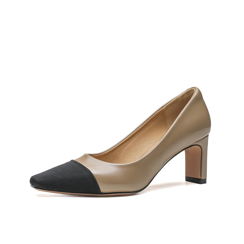 White Stitching Style Commuter Comfortable Graceful High Chunky Square Women's Fashion Shoes