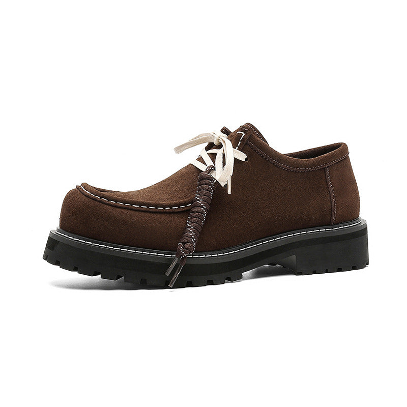 Khaki Thick Bottom Increased Kangaroo Trend Retro Leather Shoes