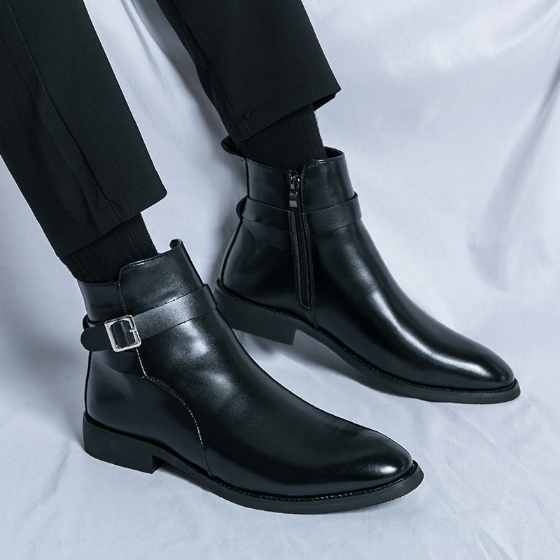 Men's Summer Martin Trendy Pointed Ankle Chelsea British Style Men's Leather Boots