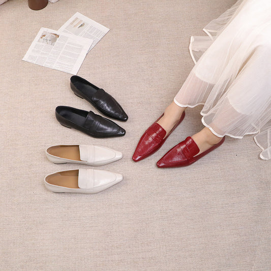 Women's Basic Simple Uniform Genuine Pumps Leather Shoes